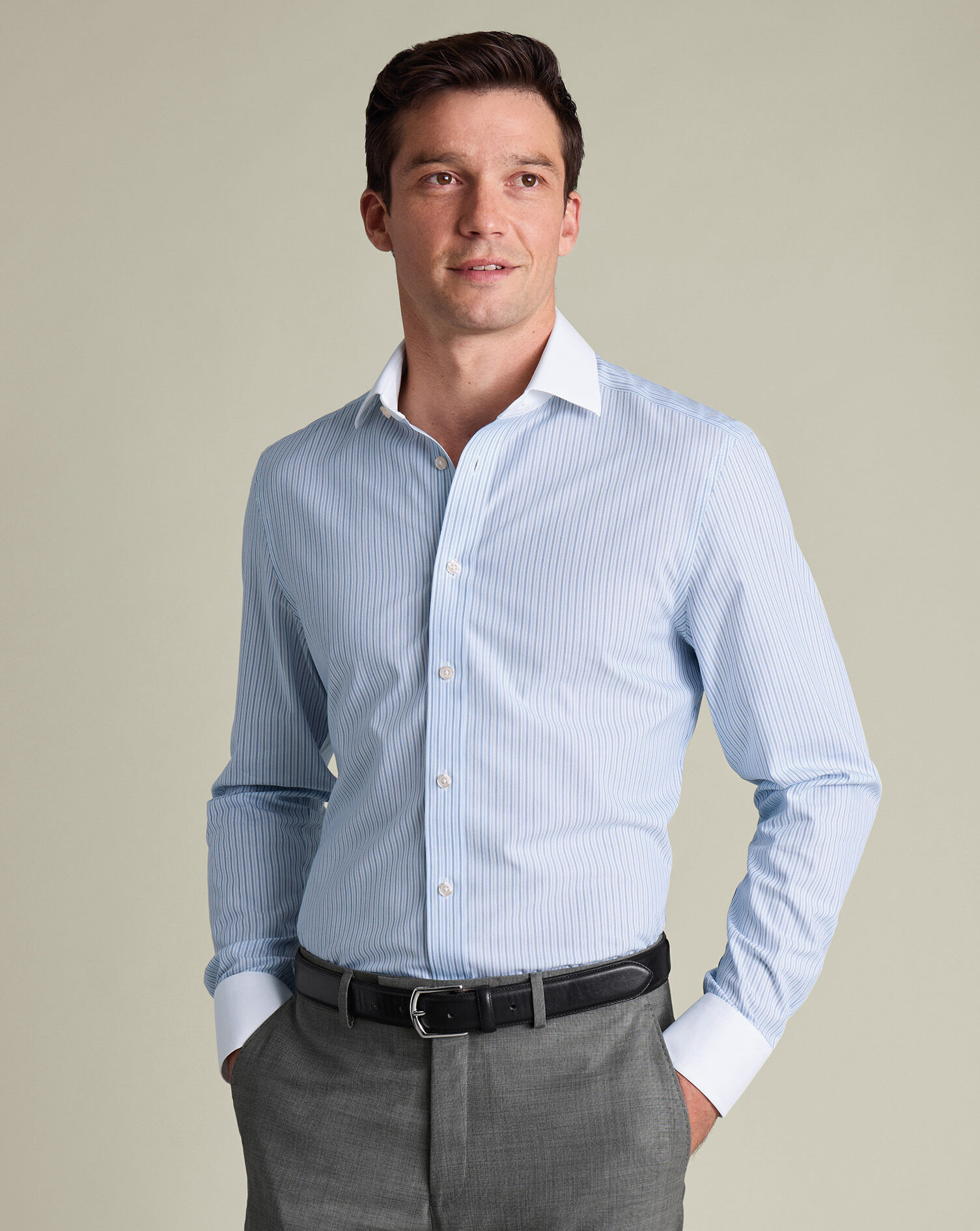 Non-Iron Poplin Stripe Winchester Shirt - Mid Blue