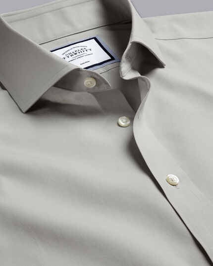 Spread Collar Non-Iron Poplin Shirt - Grey
