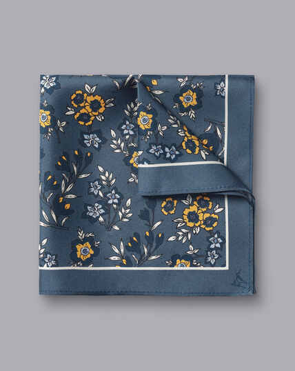 Einstecktuch aus Seide mit Blumenmuster - Stahlblau