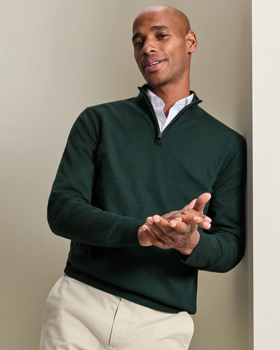 Pull &agrave; col zipp&eacute; en m&eacute;rinos - Vert For&ecirc;t