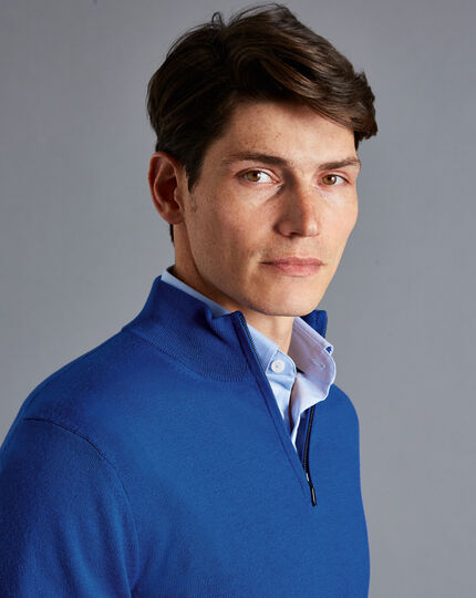Merino Zip Neck Sweater - Ocean Blue