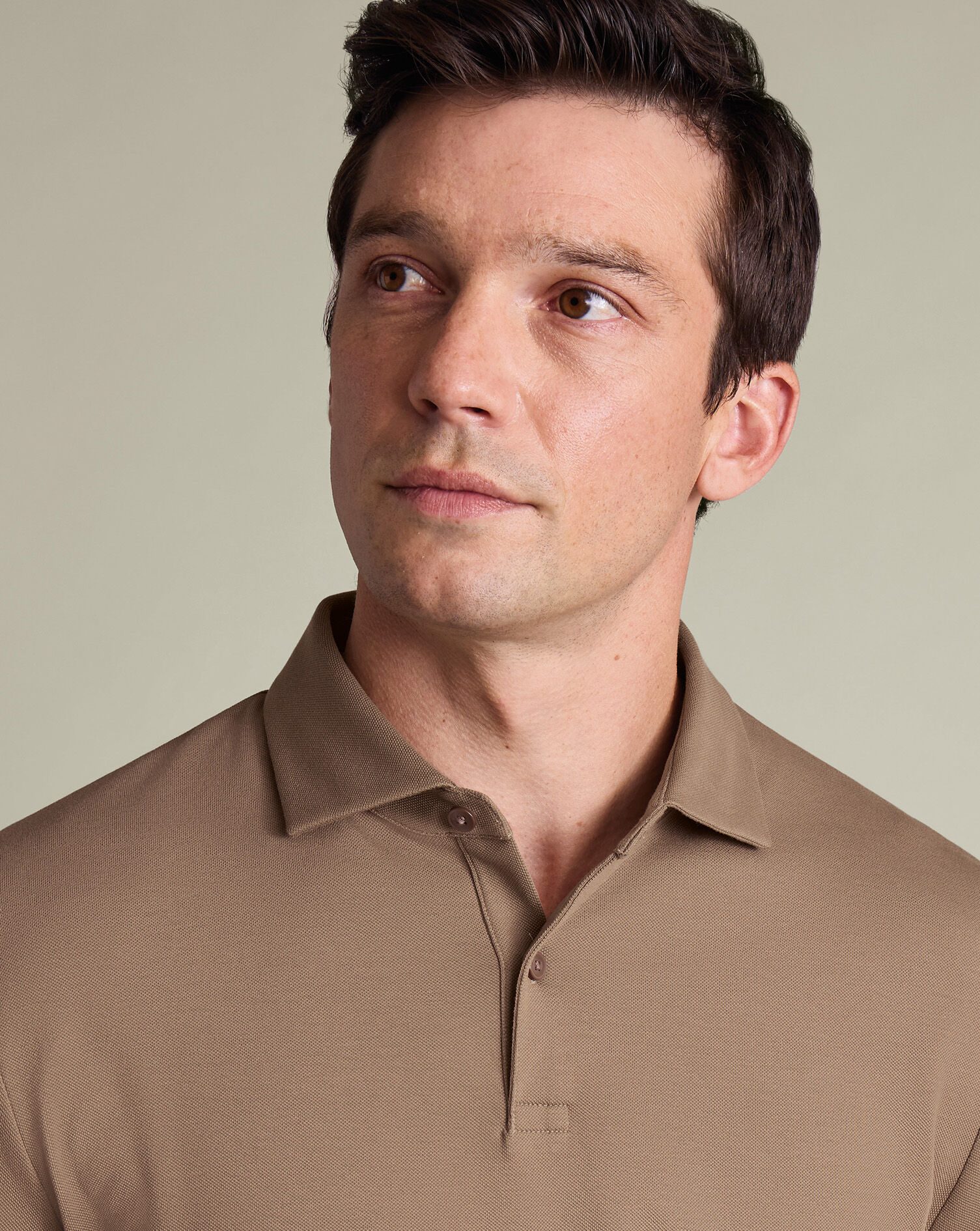 Long Sleeve Smart Pique Polo - Camel