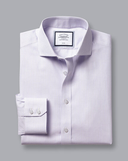 Spread Collar Non-Iron Double Check Shirt - Lilac Purple