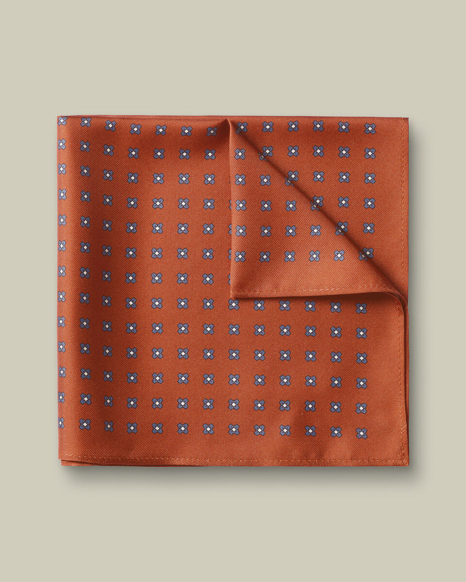 Silk Medallion Print Pocket Square - Orange