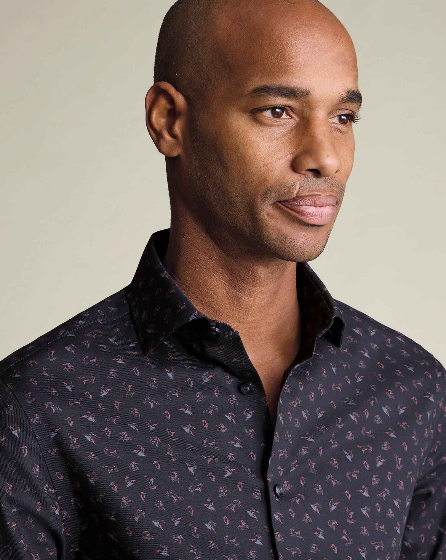 Non-Iron Stretch Bird Print Shirt - Charcoal