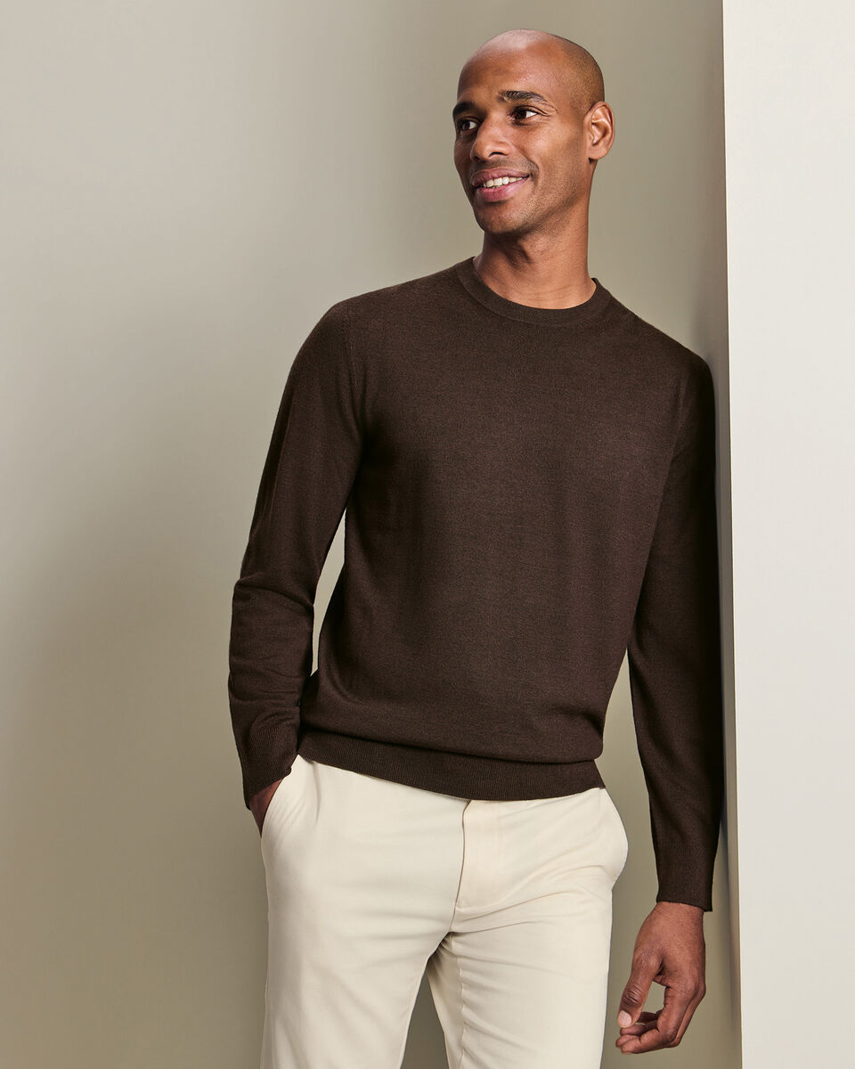 Pure Merino Crew Neck Jumper - Chocolate Brown
