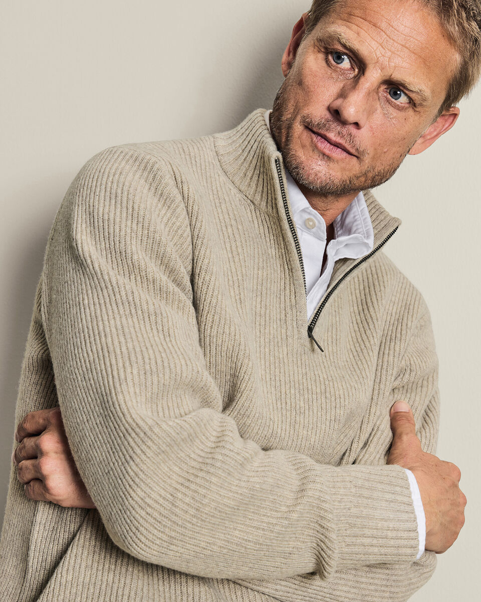 Dikke Jumper Met Hals Met Rits Van Pure Merinowol - Havermoutkleur