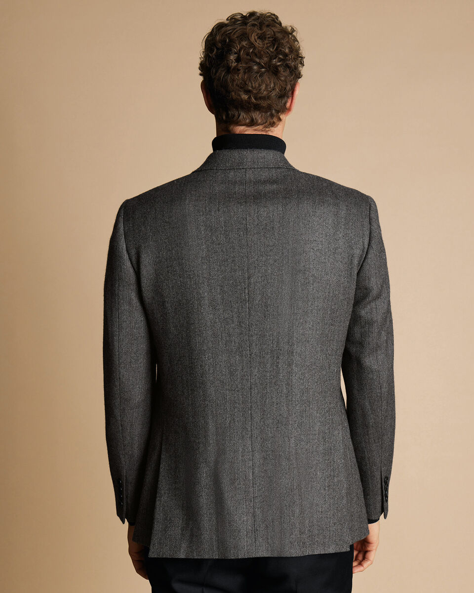 Herringbone Wool Texture Jacket Dark Grey Charles Tyrwhitt