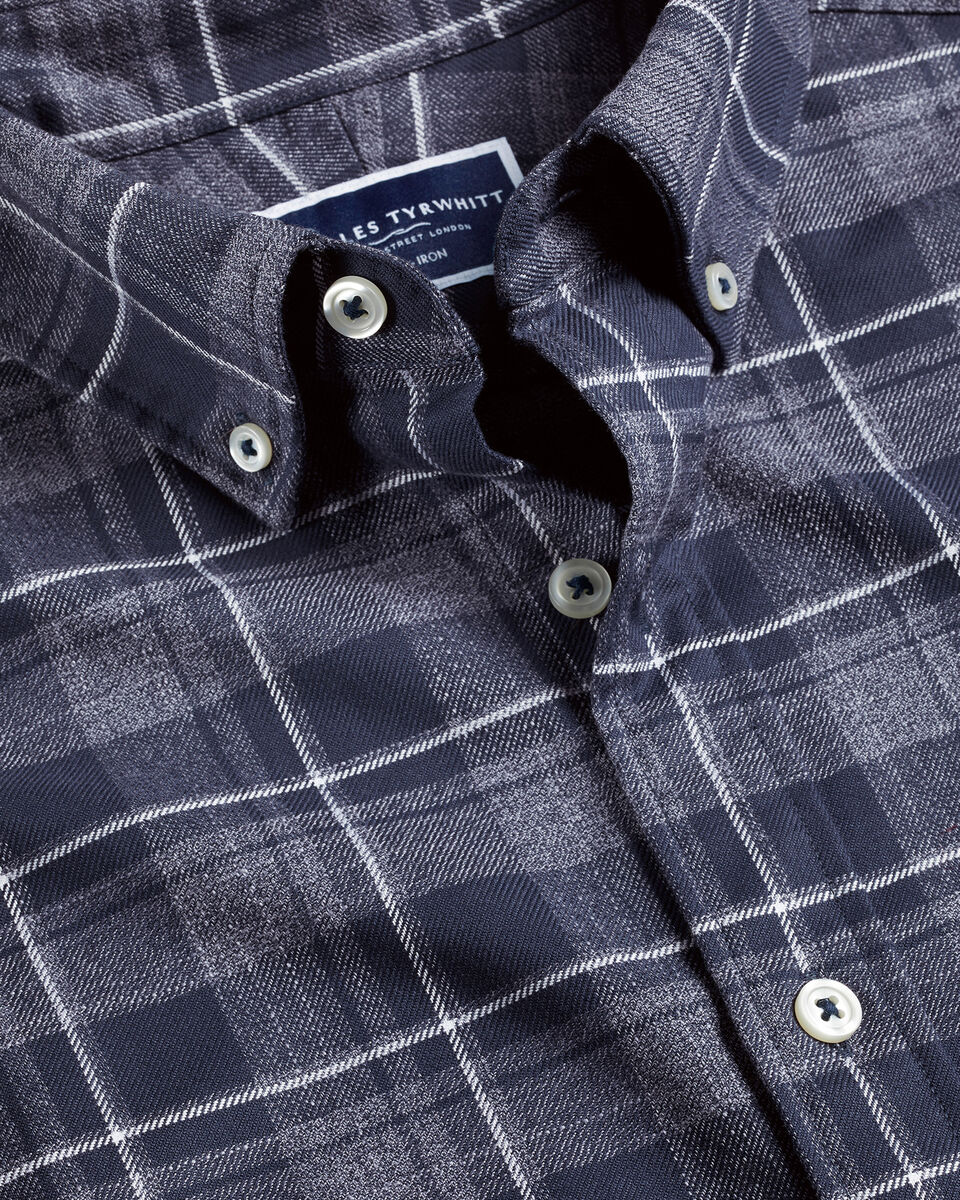 Button-Down Collar Non-Iron Twill Windowpane Shirt - Heather Blue ...