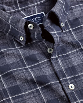 Button-Down Collar Non-Iron Twill Windowpane Shirt - Heather Blue
