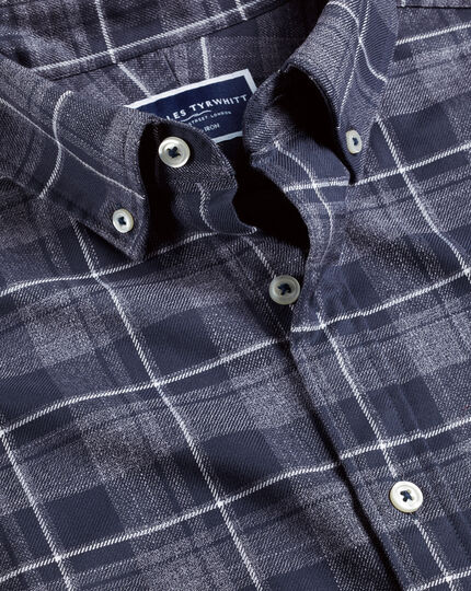 Button-Down Collar Non-Iron Twill Windowpane Shirt - Heather Blue