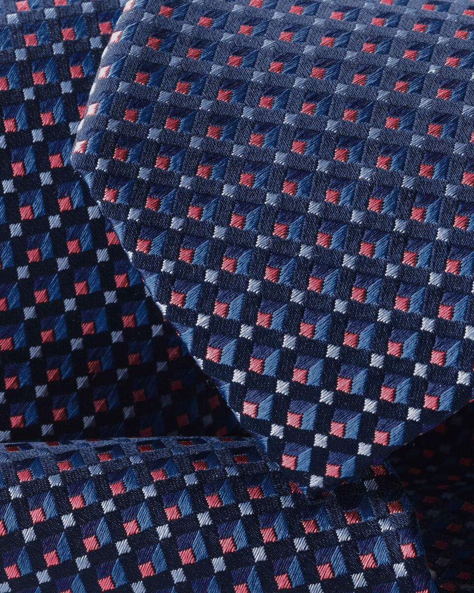 Silk Patterned Tie - Navy & Pink