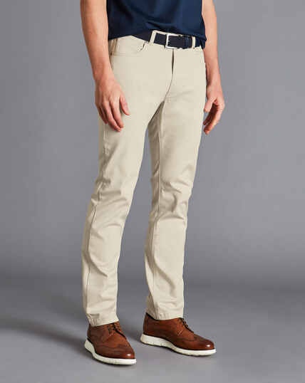 Cotton Stretch 5-Pocket Trousers - Cream