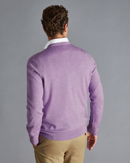 Merino V-Neck Sweater - Mauve Purple Melange