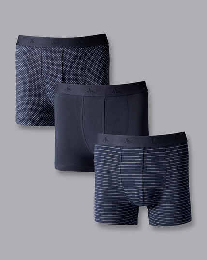 3 Pack Cotton Stretch Patterned Jersey Trunks - French Blue