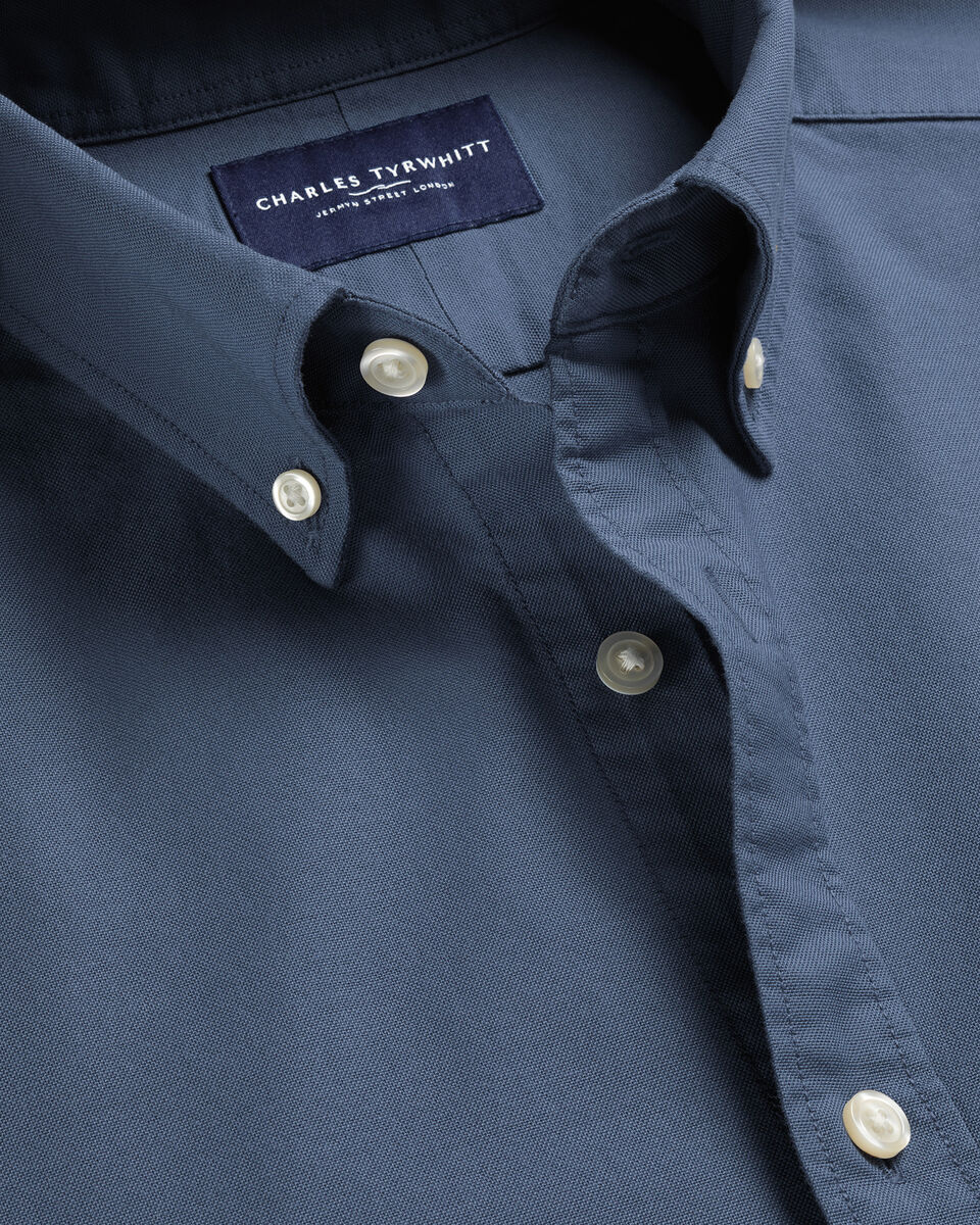 Chemise Oxford délavée extensible - Bleu charron