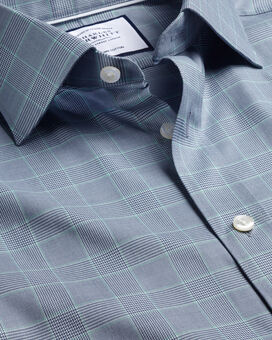 Semi-Spread Collar Egyptian Cotton Twill Prince Of Wales Shirt - Steel Blue
