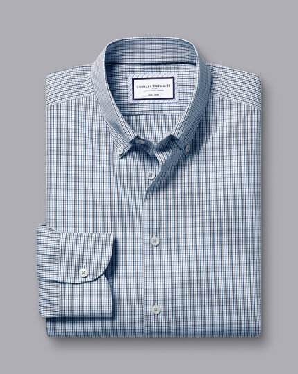 Bügelfreies Hemd mit Button-down-Kragen und Gingham-Karos - Königsblau