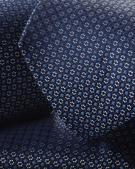 Schmutzabweisende Krawatte aus Seide mit feinem floralem Muster - Königsblau & Silber