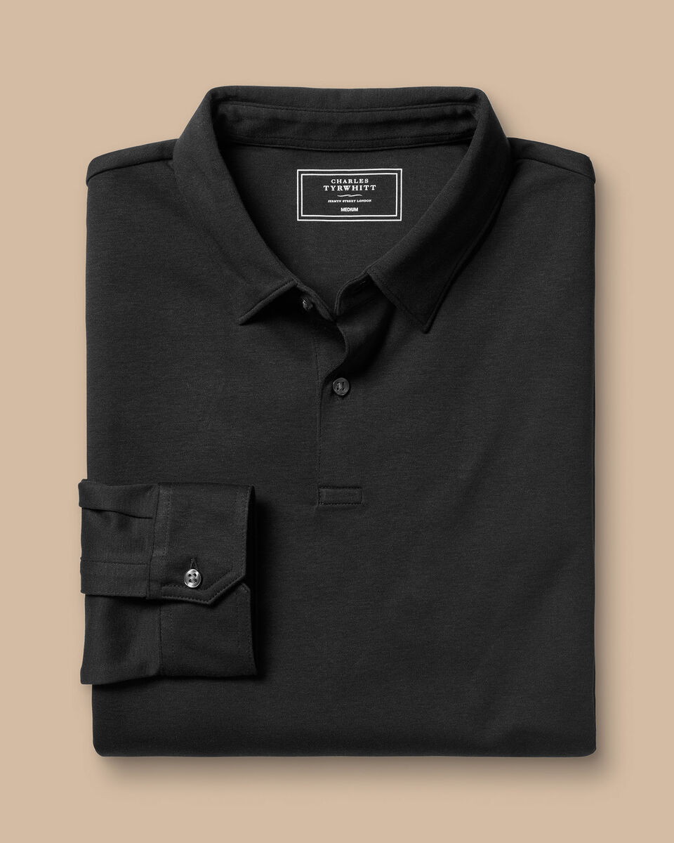 Long Sleeve Twin Tipped Polo Shirt Cotton Black main image 1