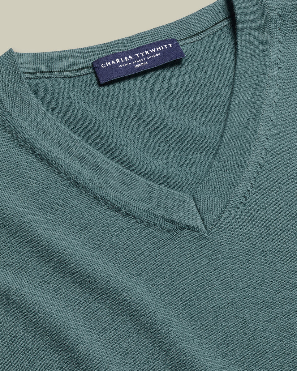 Pure Merino V-Neck Jumper - Teal Green
