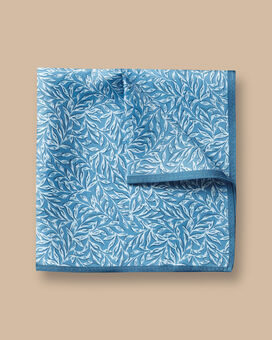 Leaves Print Silk Pocket Square - Ocean Blue