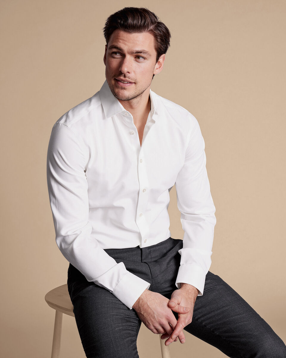 Chemise en lin et coton sans repassage Blanc Charles Tyrwhitt