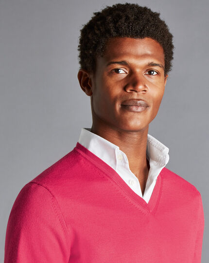 Merino V-Neck Sweater - Bright Pink