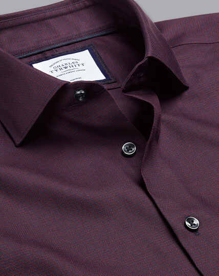 Semi-Cutaway Collar Non-Iron Stretch Texture Shirt - Navy & Red
