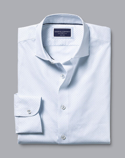 Semi-Cutaway Collar Petal Print Non-Iron Shirt - Light Blue