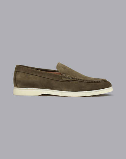 Suede Slip-On Shoes - Olive