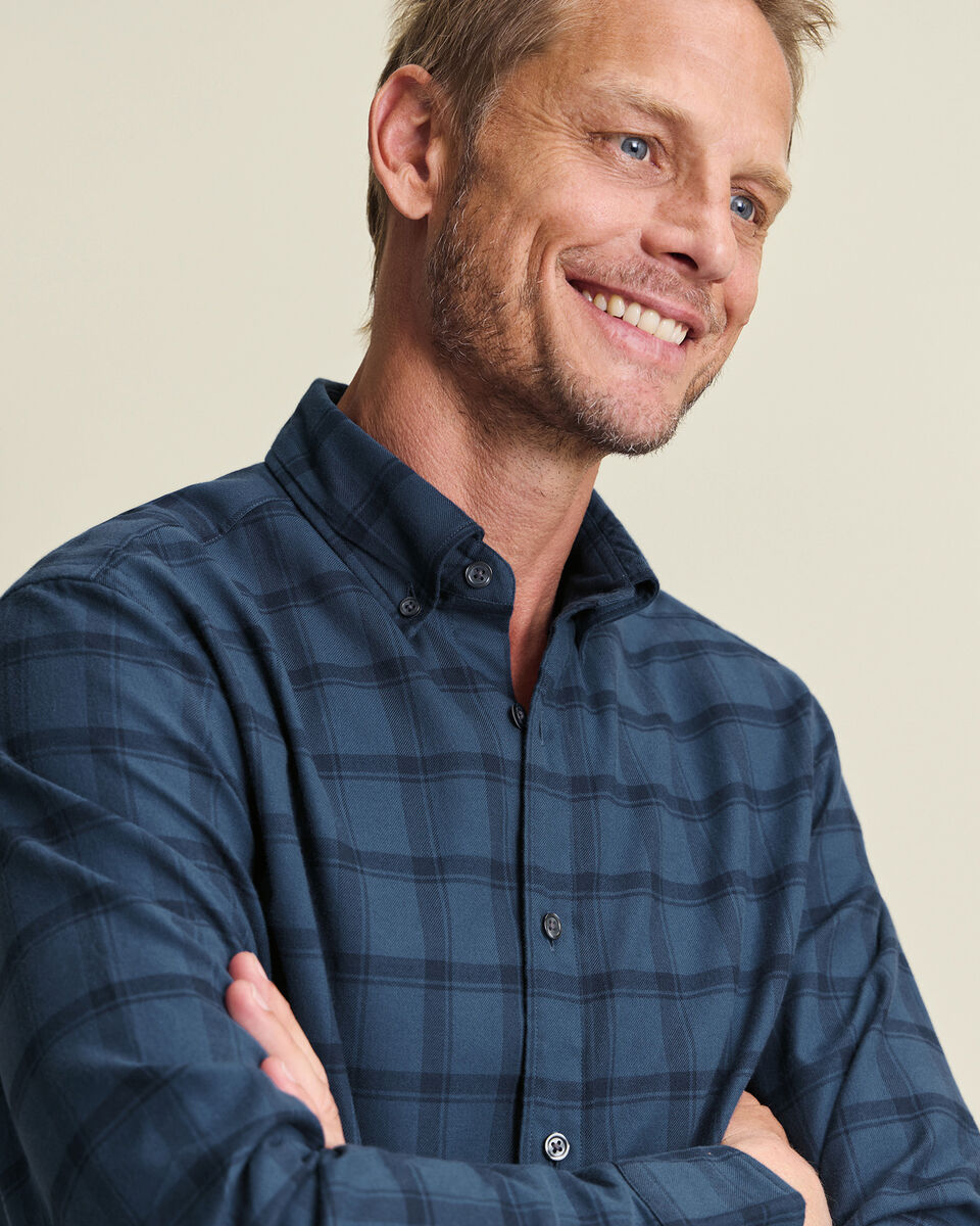 Brushed Flannel Check Shirt - Petrol Blue