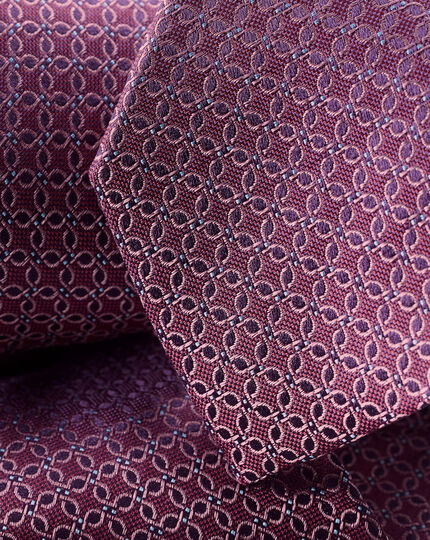 Stain Resistant Floral Silk Tie - Dark Pink