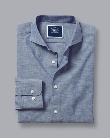 Cutaway Collar Chambray Shirt - Indigo Blue | Charles Tyrwhitt