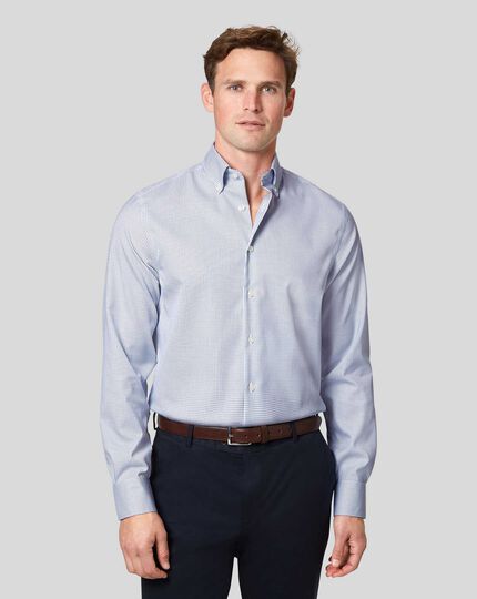 Button-Down Collar Non-Iron Small Check Shirt - Royal Blue