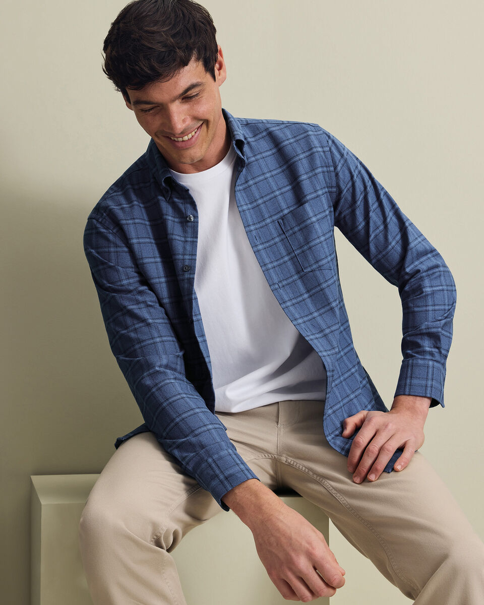 Non-Iron Twill Check Shirt - Indigo Blue