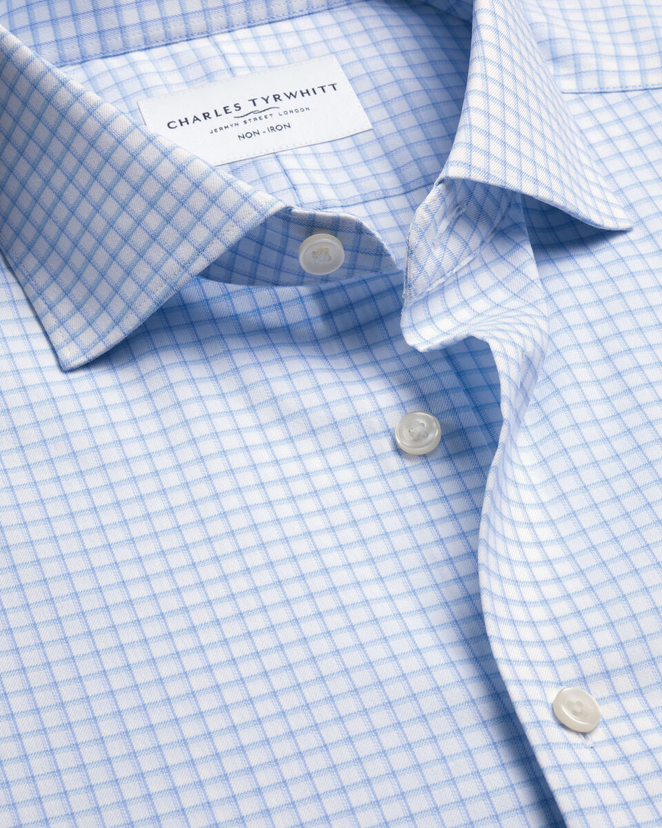 Non-Iron Performance Check Shirt &ndash; Sky Blue