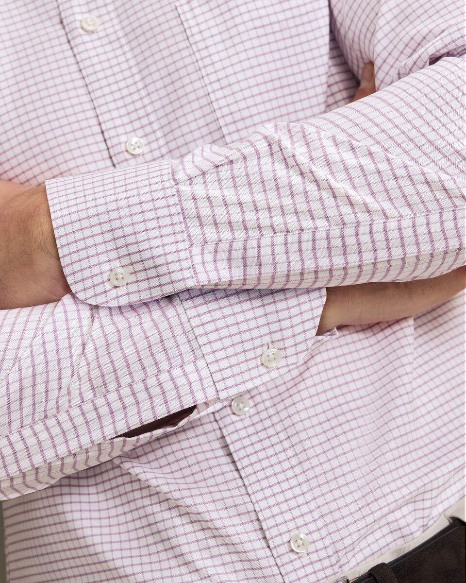Non-Iron Stretch Oxford Check Shirt - Burgundy Red