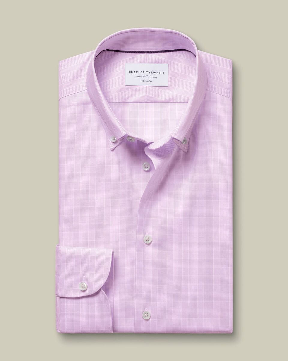 Non-Iron Stretch Pinpoint Oxford Prince of Wales Shirt - Lilac