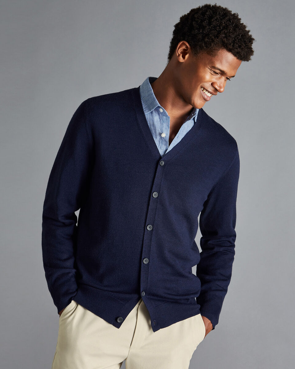 Merino Cardigan Navy Charles Tyrwhitt