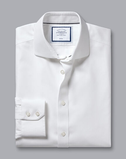 Spread Collar Non-Iron Henley Weave Shirt - White