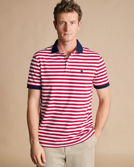England Rugby Stripe Pique Polo - Red & White
