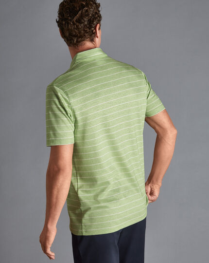 Linen Cotton Stripe Polo - Green