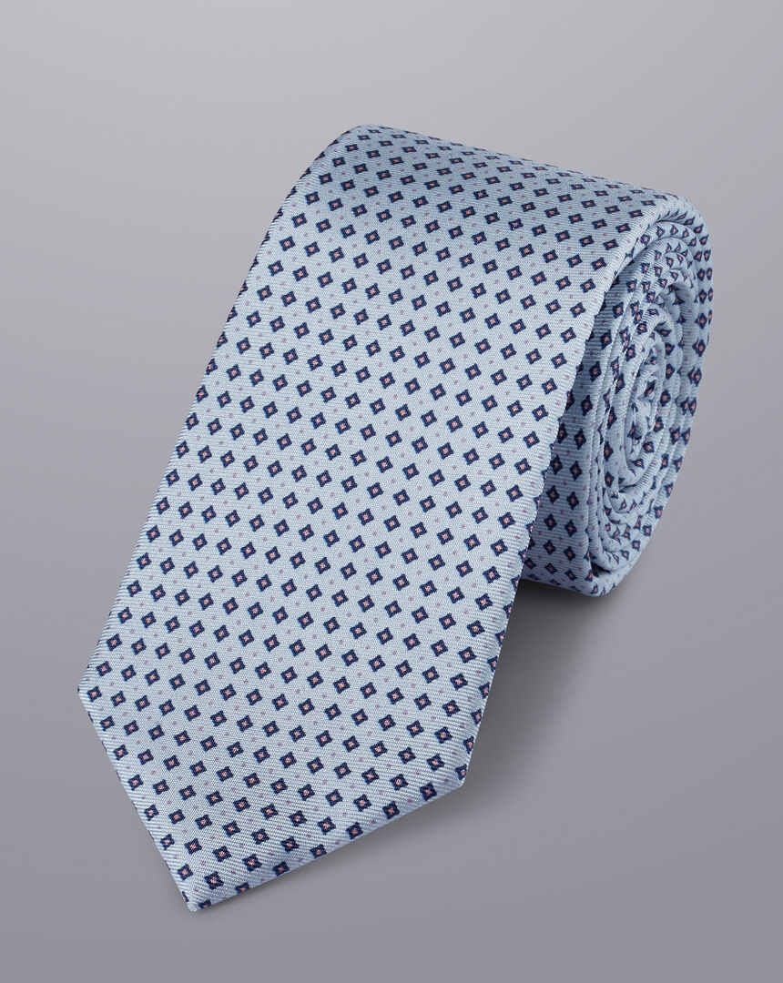 Mini Print Silk Slim Tie - Light Blue 