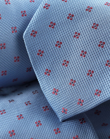 Krawatte aus Seide mit Blumenmuster - Himmelblau