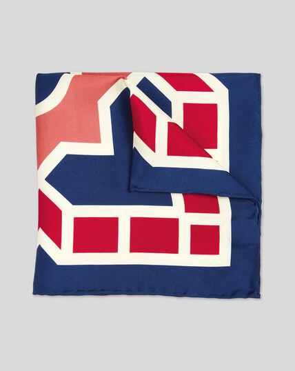 Large Tile Print Pocket Square - Navy & Red