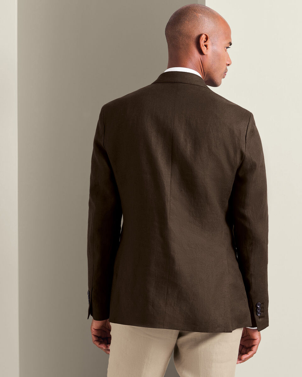 Double Breasted Pure Linen Jacket - Chocolate Brown