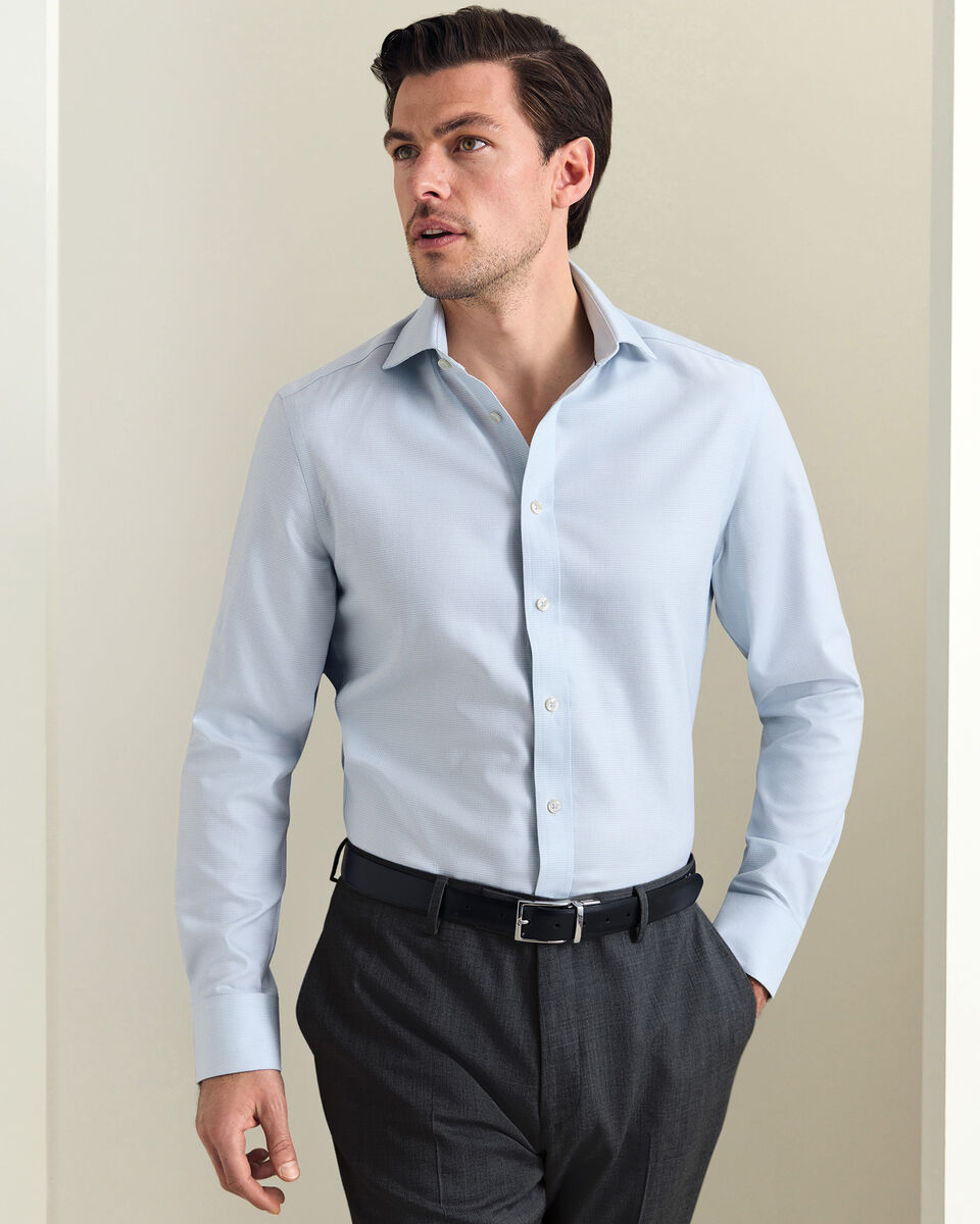 Non-Iron Stretch Trafalgar Weave Shirt - Pale Teal Green