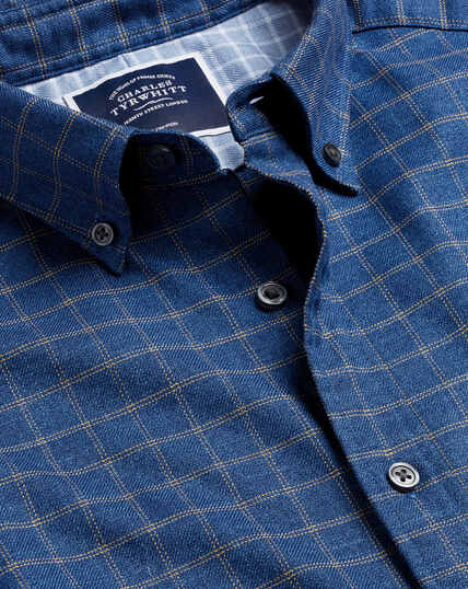 Button-Down Collar Non-Iron Twill Windowpane Check Shirt - Indigo