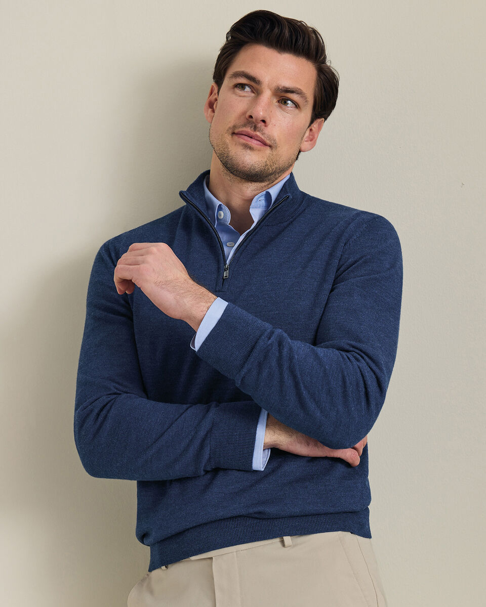 Pull &agrave; col zipp&eacute; en m&eacute;rinos - Bleu encre